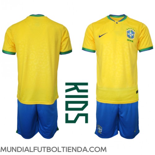 Camiseta Brasil Primera Equipación Replica Mundial 2022 para niños mangas cortas (+ Pantalones cortos)
